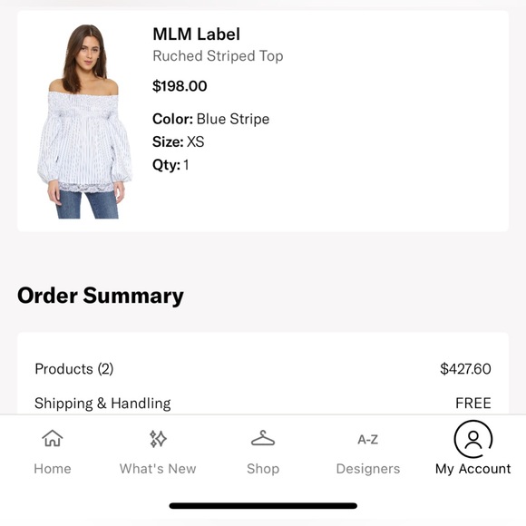 MLM Made For You Womens XS White Blue Stripe Off Shoulder Balloon Sleeve Blouse - Picture 6 of 10